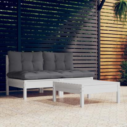 Set mobilier grădină cu perne, antracit, 3 piese, lemn de pin GartenMobel Dekor
