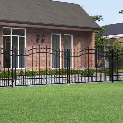Poartă de gard Kampen cu vârf tip suliță, negru, 394,5x125 cm, oțel GartenMobel Dekor
