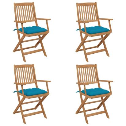 Scaune grădină pliabile, cu perne, 4 buc., lemn masiv de acacia GartenMobel Dekor
