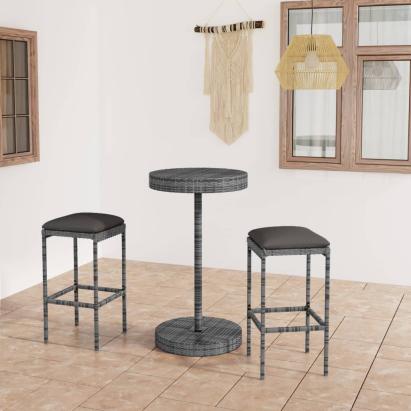 Set mobilier bar de grădină, cu perne, 3 piese, gri, poliratan GartenMobel Dekor