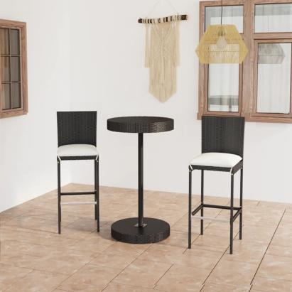 Set mobilier bar de grădină cu perne, 3 piese, negru, poliratan GartenMobel Dekor