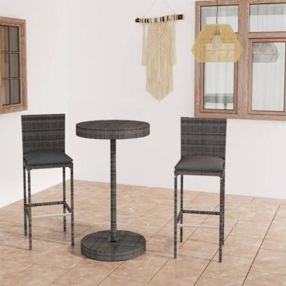 Set mobilier bar de grădină, cu perne, 3 piese, gri, poliratan GartenMobel Dekor