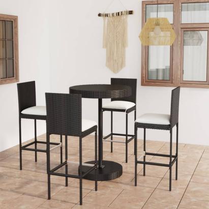Set mobilier bar de grădină cu perne, 5 piese, negru, poliratan GartenMobel Dekor