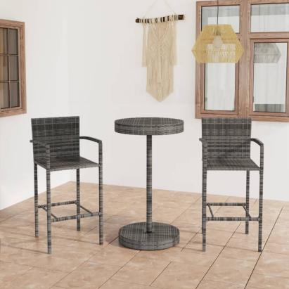 Set mobilier bar de grădină, 3 piese, gri, poliratan GartenMobel Dekor
