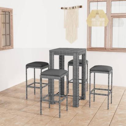 Set mobilier bar de grădină cu perne, 5 piese, gri, poliratan GartenMobel Dekor