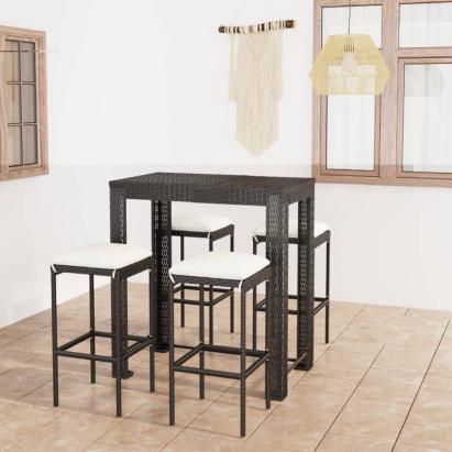 Set mobilier bar de grădină cu perne, 5 piese, negru, poliratan GartenMobel Dekor