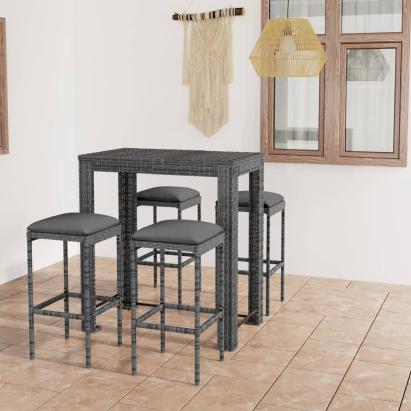 Set mobilier bar de grădină cu perne, 5 piese, gri, poliratan GartenMobel Dekor