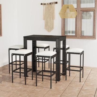Set mobilier bar de grădină cu perne, 7 piese, negru, poliratan GartenMobel Dekor