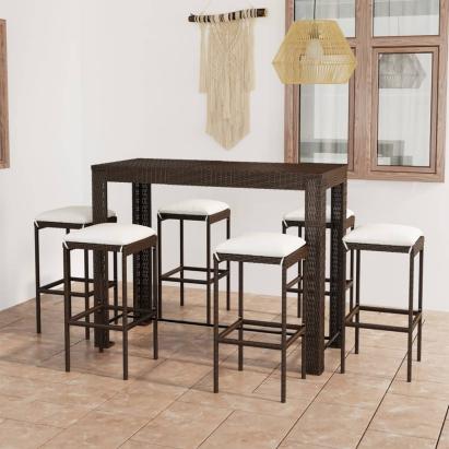 Set mobilier bar de grădină cu perne, 7 piese, maro, poliratan GartenMobel Dekor