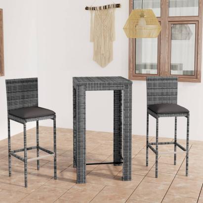 Set mobilier bar de exterior cu perne, 3 piese, gri, poliratan GartenMobel Dekor