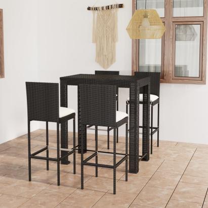 Set mobilier bar de exterior cu perne 5 piese, negru, poliratan GartenMobel Dekor