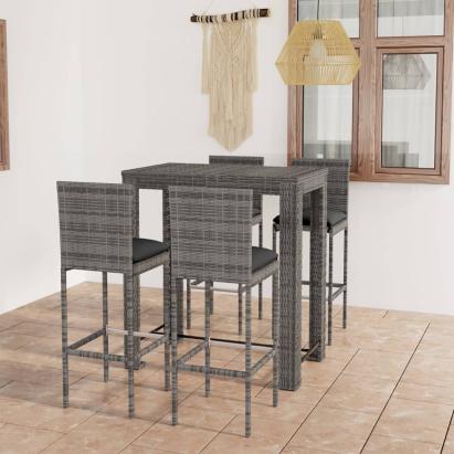 Set mobilier bar de grădină cu perne, 5 piese, gri, poliratan GartenMobel Dekor