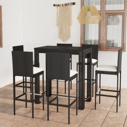 Set mobilier bar de exterior cu perne, 7 piese, negru poliratan GartenMobel Dekor