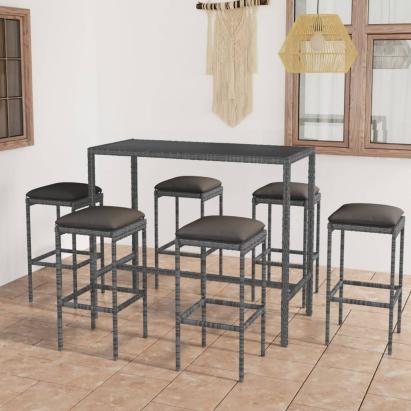 Set mobilier bar de grădină cu perne, 7 piese, gri, poliratan GartenMobel Dekor