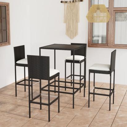 Set mobilier bar de grădină cu perne, 5 piese, negru, poliratan GartenMobel Dekor