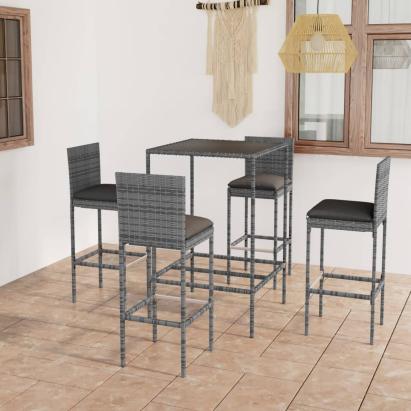 Set mobilier bar de grădină cu perne, 5 piese, gri, poliratan GartenMobel Dekor