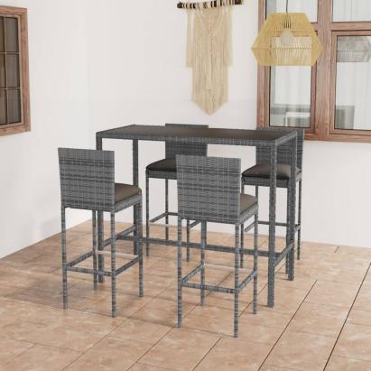 Set mobilier bar de grădină cu perne, 5 piese, gri, poliratan GartenMobel Dekor