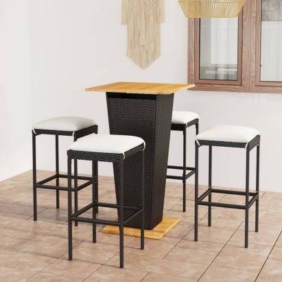 Set mobilier bar de grădină cu perne, 5 piese, negru, poliratan GartenMobel Dekor