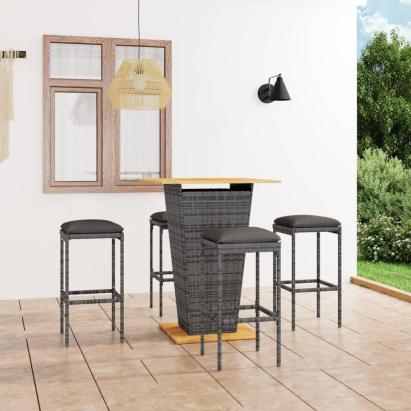 Set mobilier bar de grădină cu perne, 5 piese, gri, poliratan GartenMobel Dekor