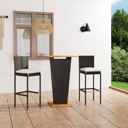 Set mobilier bar de grădină cu perne, 3 piese, negru, poliratan GartenMobel Dekor