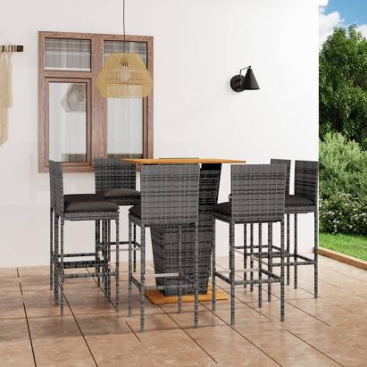 Set mobilier bar de grădină cu perne, 9 piese, gri, poliratan GartenMobel Dekor