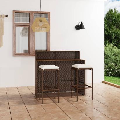 Set mobilier bar de grădină cu perne, 3 piese, maro GartenMobel Dekor