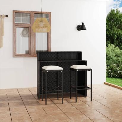 Set mobilier bar de grădină cu perne, 3 piese, negru GartenMobel Dekor