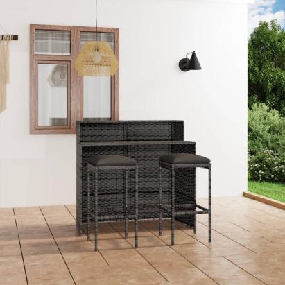 Set mobilier bar de grădină cu perne, 3 piese, gri GartenMobel Dekor