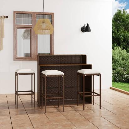 Set mobilier bar de grădină cu perne, 4 piese, maro GartenMobel Dekor