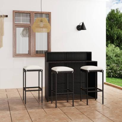 Set mobilier bar de grădină cu perne, 4 piese, negru GartenMobel Dekor