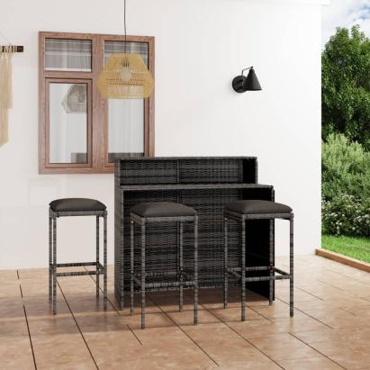 Set mobilier bar de grădină cu perne, 4 piese, gri GartenMobel Dekor
