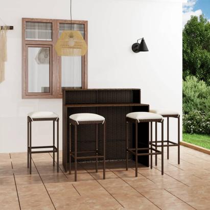 Set mobilier bar de grădină cu perne, 5 piese, maro GartenMobel Dekor