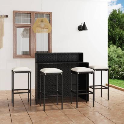 Set mobilier bar de grădină cu perne, 5 piese, negru GartenMobel Dekor