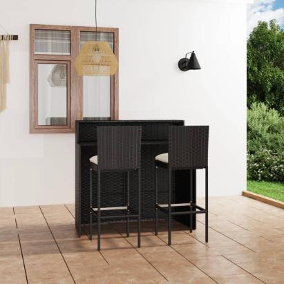 Set mobilier bar de grădină cu perne, 3 piese, negru GartenMobel Dekor