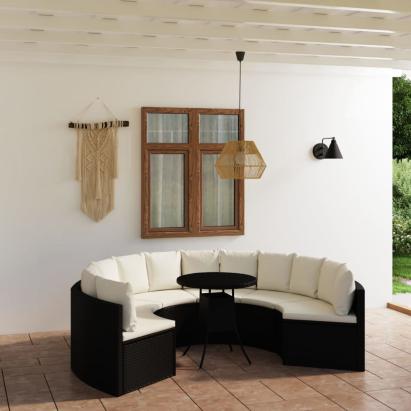 Set mobilier de grădină cu perne, 7 piese, negru, poliratan GartenMobel Dekor