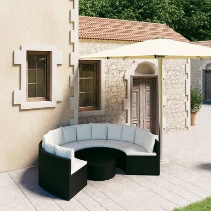 Set mobilier de grădină cu perne, 7 piese, negru, poliratan GartenMobel Dekor