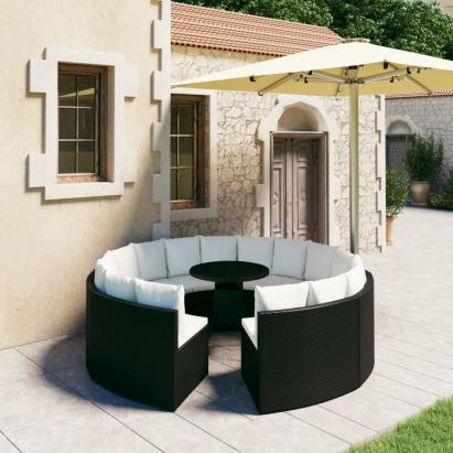 Set mobilier de grădină cu perne, 9 piese, negru, poliratan GartenMobel Dekor