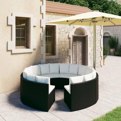 Set mobilier de grădină cu perne, 8 piese, negru, poliratan GartenMobel Dekor