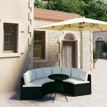 Set mobilier de grădină cu perne, 5 piese, negru, poliratan GartenMobel Dekor