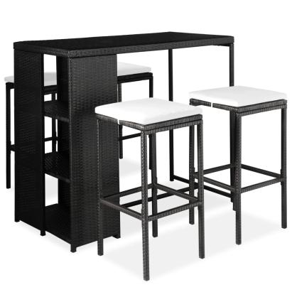 Set mobilier bar de grădină cu perne, 5 piese, negru, poliratan GartenMobel Dekor