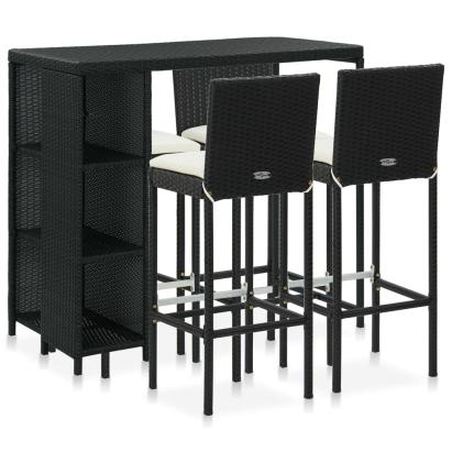 Set mobilier bar de grădină cu perne, 5 piese, negru, poliratan GartenMobel Dekor