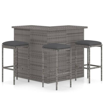 Set mobilier bar de grădină, cu perne, 4 piese, gri, poliratan GartenMobel Dekor