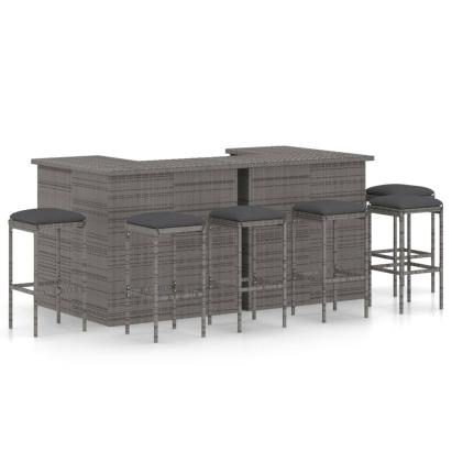 Set mobilier bar de grădină cu perne, 8 piese, gri, poliratan GartenMobel Dekor