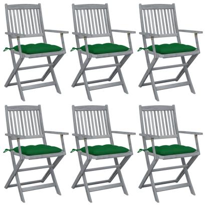 Scaune pliabile de exterior, perne, 6 buc., lemn masiv acacia GartenMobel Dekor