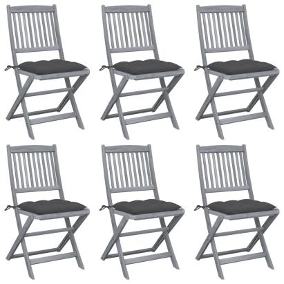 Scaune pliabile de exterior, perne, 6 buc., lemn masiv acacia GartenMobel Dekor