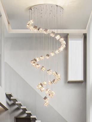 Candelabru LED modern CM526/18 cu cristale, 51W, Ø58,5 cm, înălțime reglabilă, crom