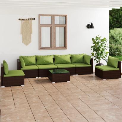 Set mobilier de grădină cu perne, 7 piese, maro, poliratan GartenMobel Dekor