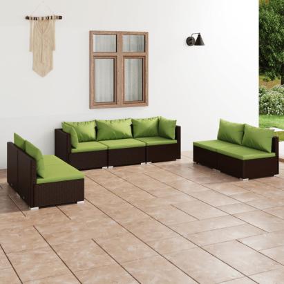 Set mobilier de grădină cu perne, 7 piese, maro, poliratan GartenMobel Dekor