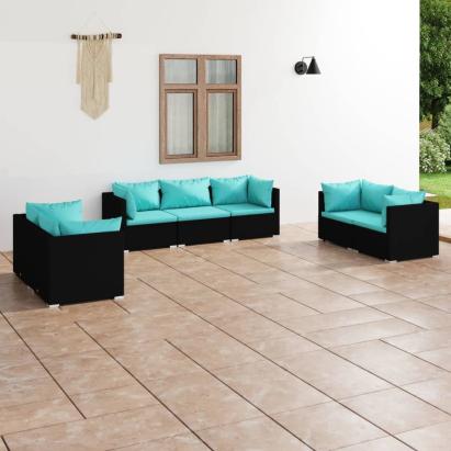 Set mobilier de grădină cu perne, 7 piese, negru, poliratan GartenMobel Dekor