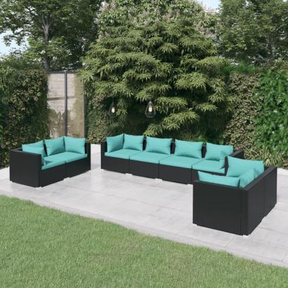 Set mobilier de grădină cu perne, 8 piese, negru, poliratan GartenMobel Dekor